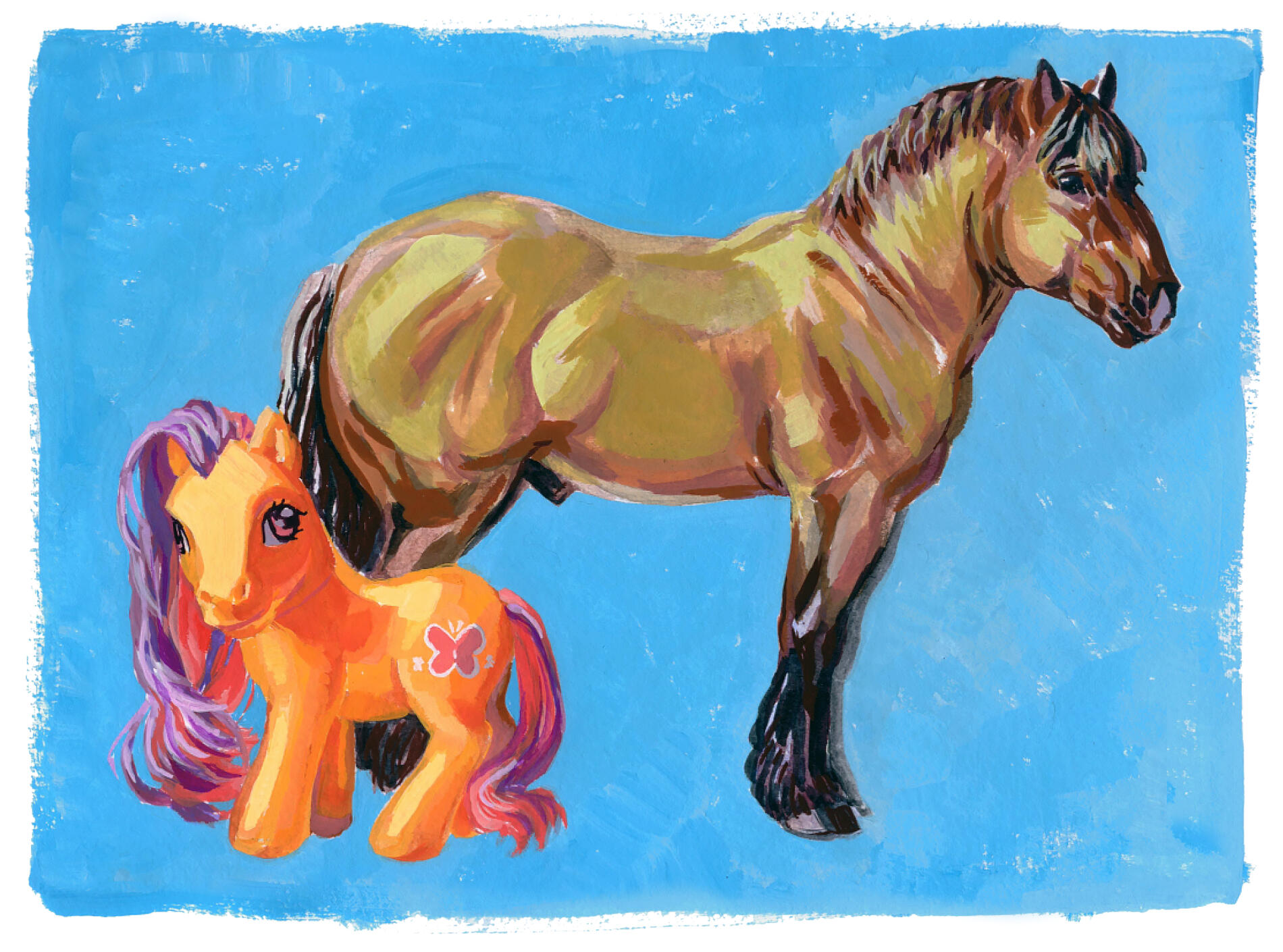 Gouache still life of a Breyer model horse and My Little Pony toy