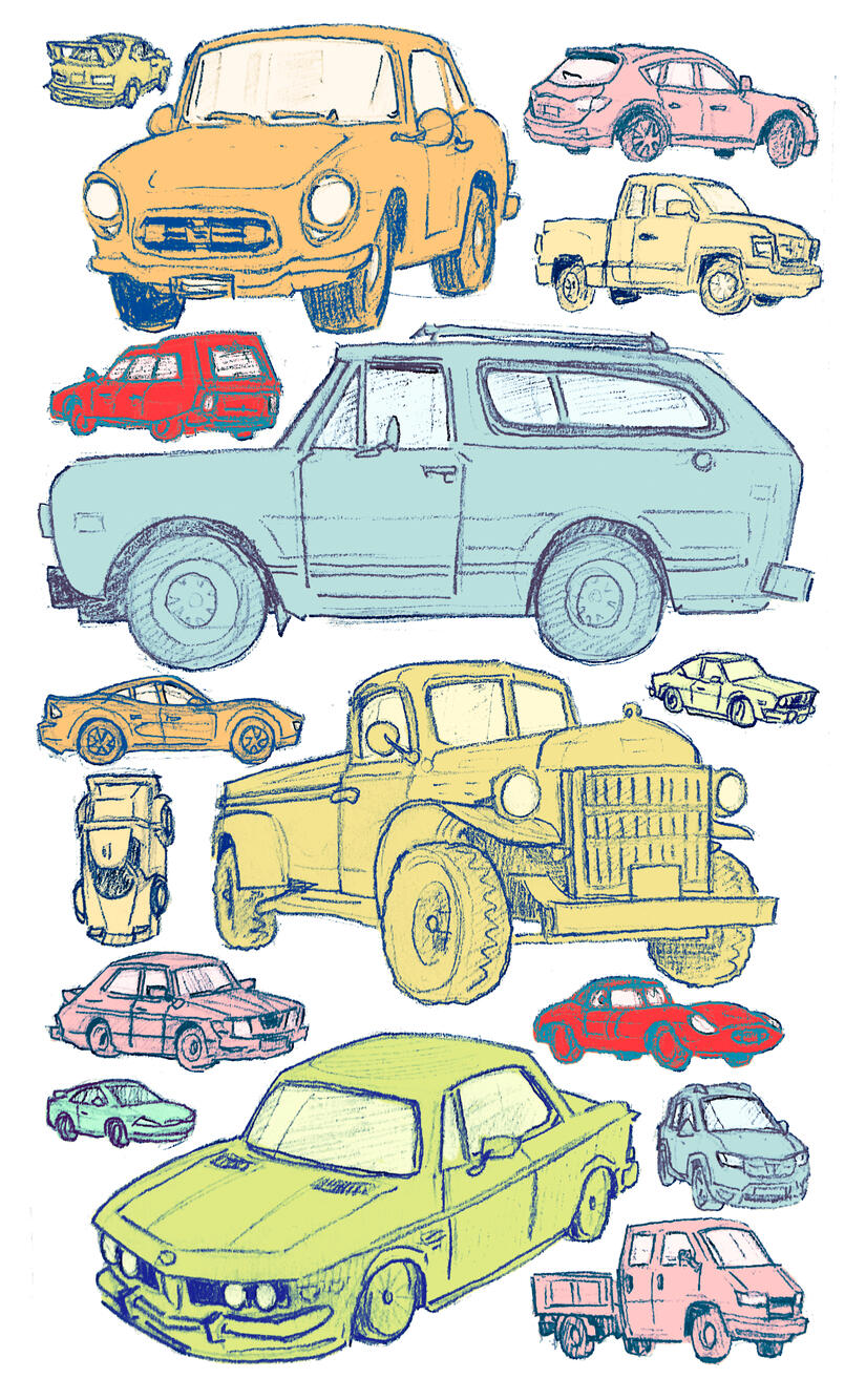 Cars (graphite and digital, 2024)